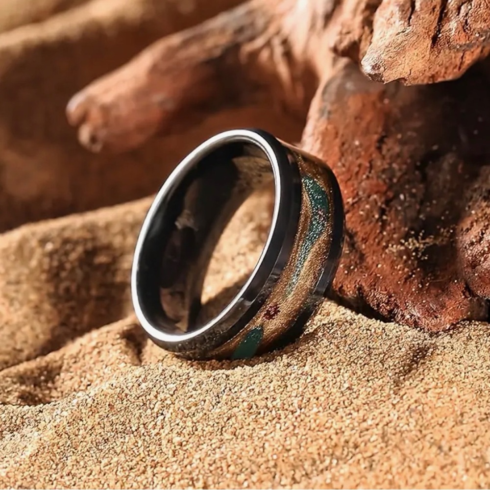Elegant Black Brown Turquoise 316L Tungsten Stainless Steel Wedding Band Ring - Picture 5 of 13